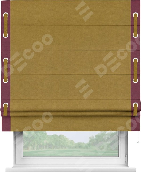 Римская штора «Кортин» с кантом Стрим Дуо (люверсы с пояском), для проема, ткань вельвет светло-коричневый