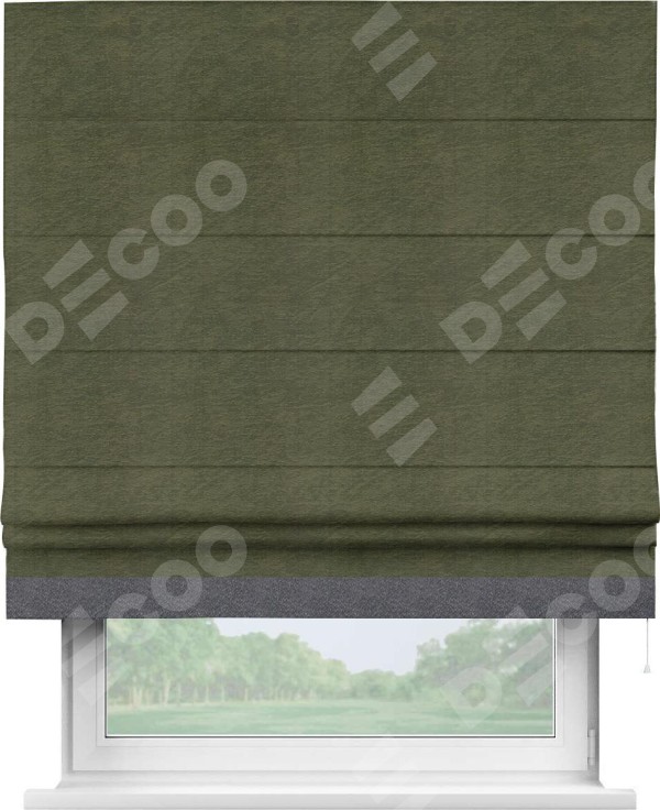 Римская штора «Кортин» с кантом Джестер, для проема, ткань софт однотонный зелёный