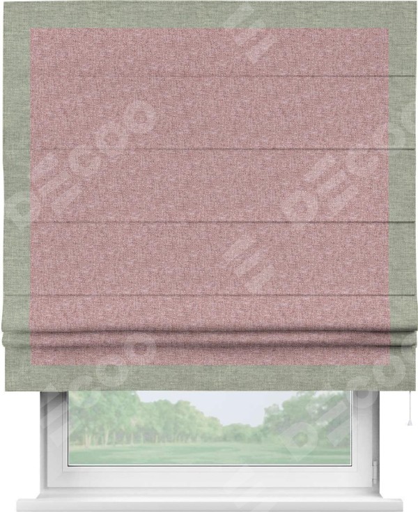 Римская штора «Кортин» с кантом Чесс, для проема, ткань лён кашемир розовая пудра