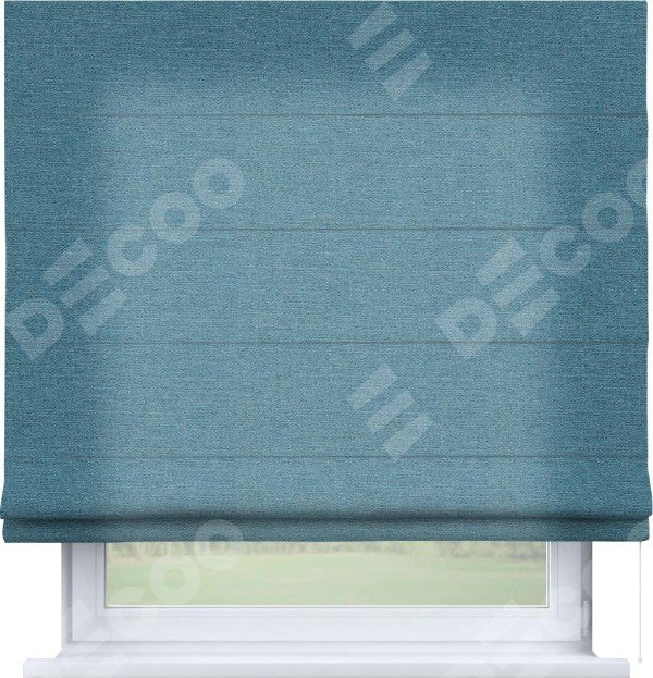 Римская штора «Кортин» для проема, ткань лён голубой