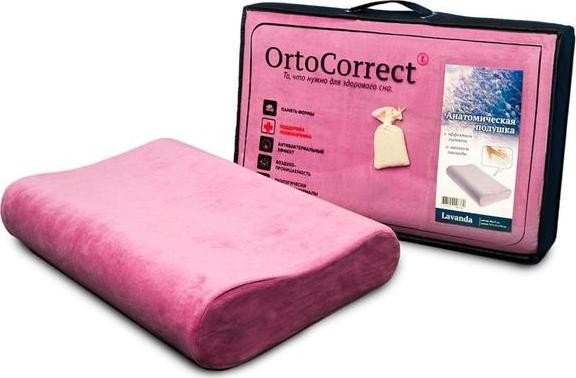 Ортопедическая подушка OrtoCorrect Classic M, с регулировкой высоты, запах лаванды, 58 х 37 см, валики 9/11 см