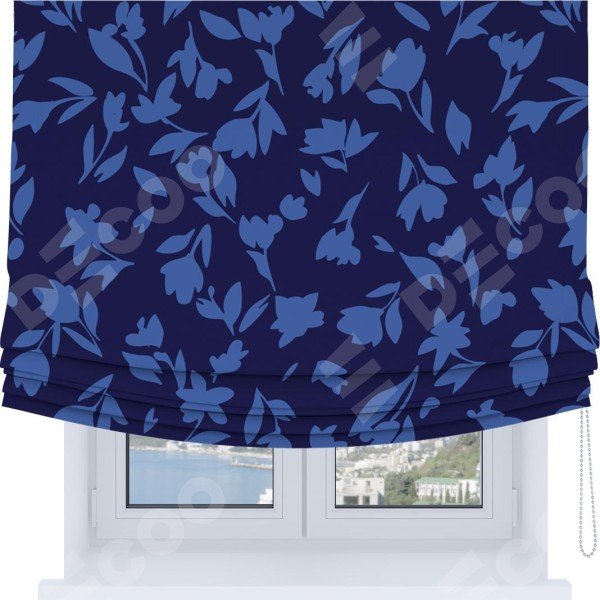 Римская штора Soft с мягкими складками, «Синие цветы»